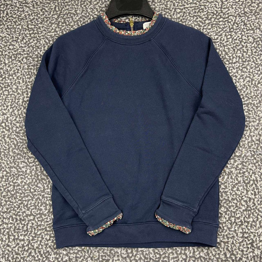 J. Crew Sweatshirt Women XS Navy Blue Floral Trim Raglan Back‎ Zip 100% Cotton